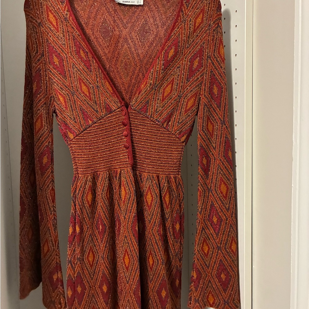 Zara Red and Orange Long Sleeve Dress
